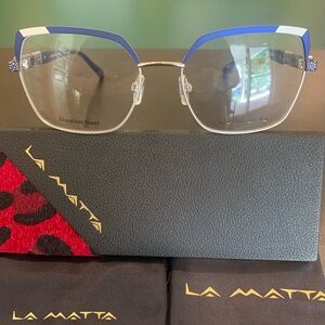 Matta Women's Blue and Silver Cat-Eye Eyeglass Frames